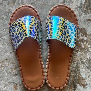 Iridescent animal print sandals size 10